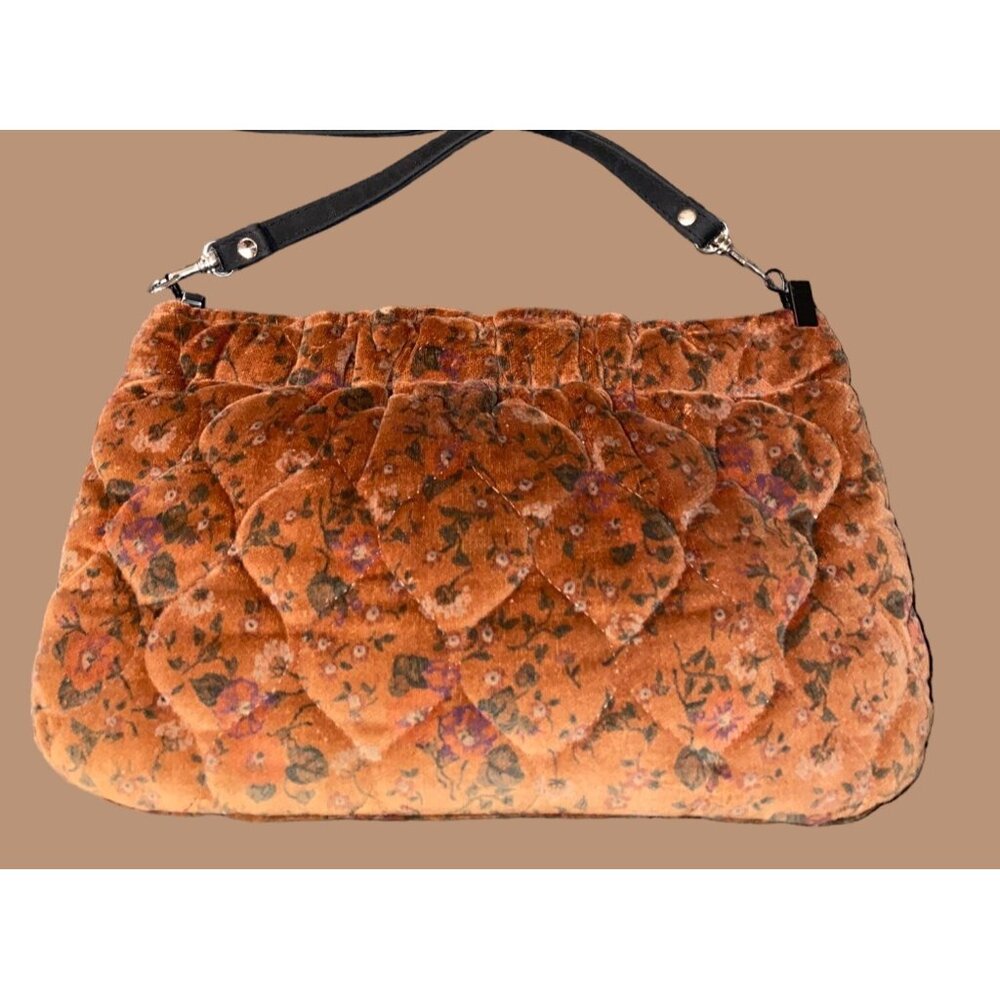 Daren's Bags Floral Quilted Velvet Clutch Crossbody Purse vintage Brown Shoulder